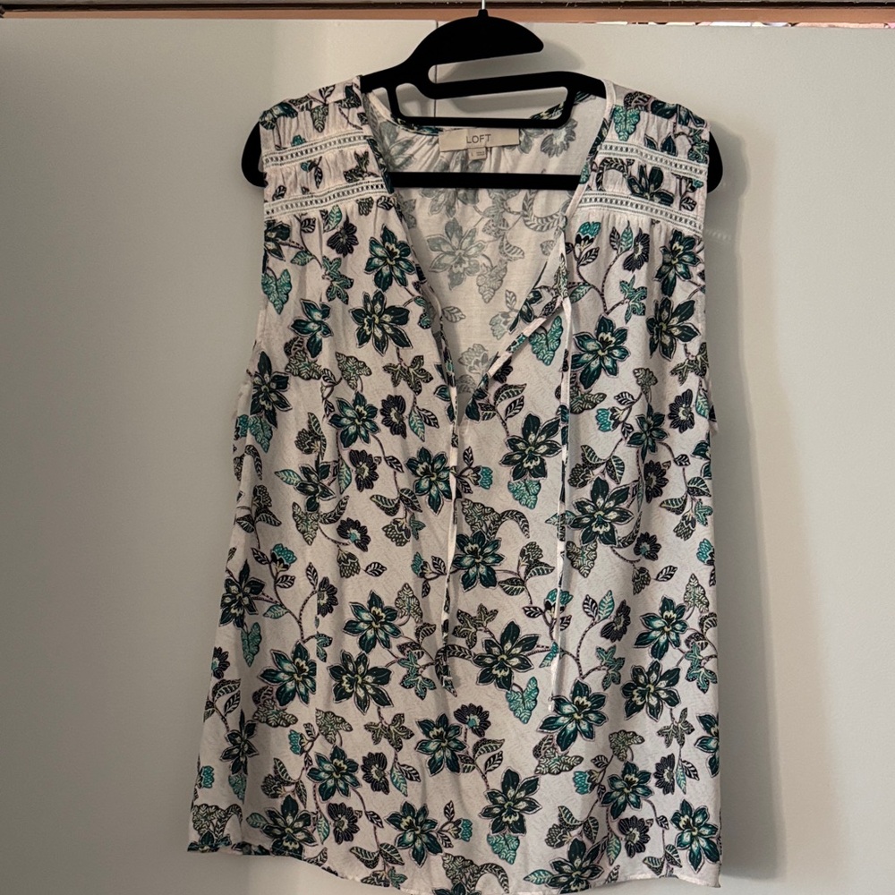 LOFT Sleeveless Floral Blouse - White and Green